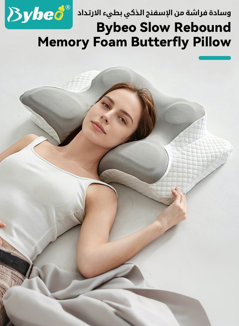 Bybeo Butterfly Cervical Pillow, Ergonomic Neck Support Pillow, Memory Foam Pillow for Neck Pain Relief and Snoring Relief, Contoured Support Pillows for Side Back Stomach Sleepers - Image 2