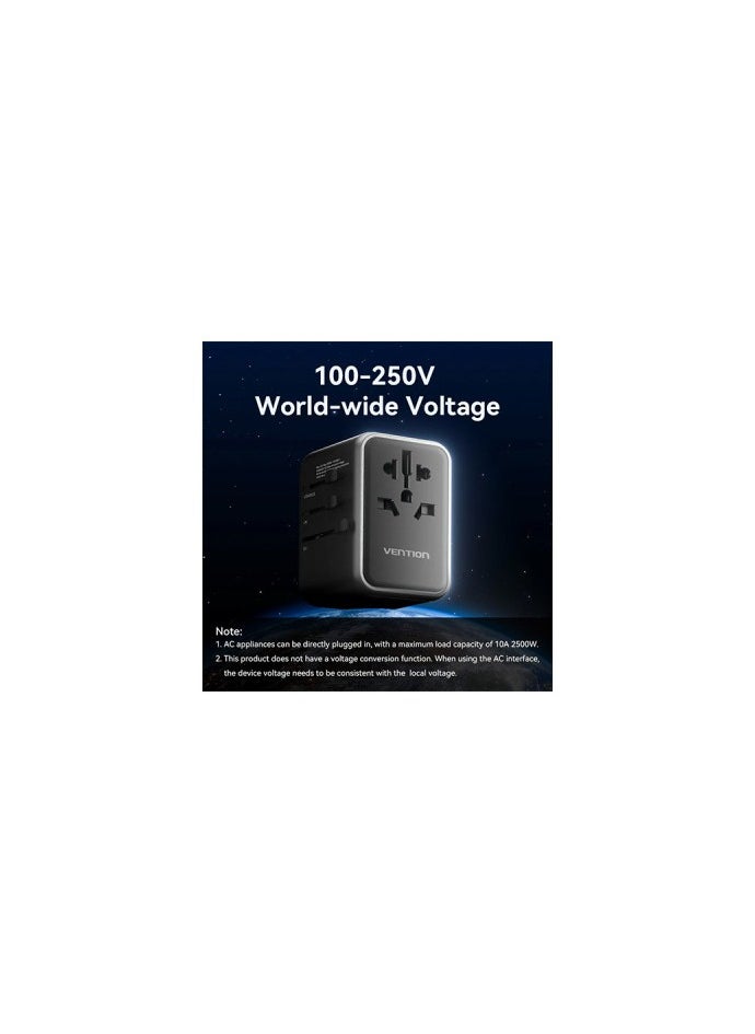 VENTION Vention 4-Port USB GaN Universal Travel Adapter Black  - Image 4