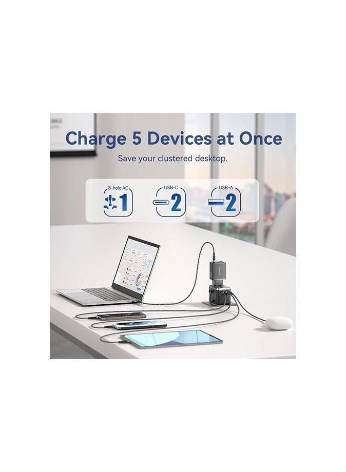 Vention 4-Port USB (C+C+A+A) GaN Universal Travel Adapter PD 65W Compatible with Laptops, Tablets, Smartphones, and More – Multi-Plug (US/UK/EU/AU) with 2500W AC Output -Black - Image 4