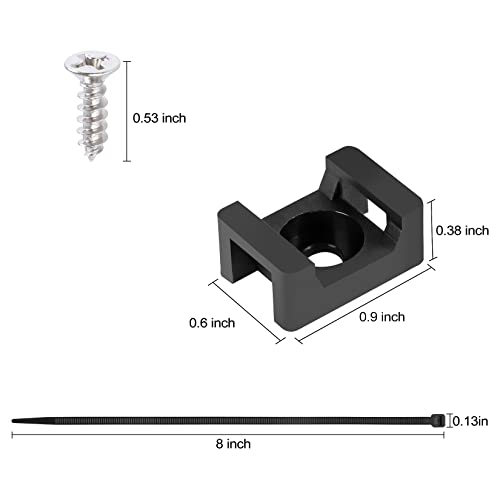XHF 100 Pcs Cable Zip Tie Saddle Type Mounts Base with 8" Cable Ties Tapping Screw, Wire Cable Clips Organizer Holders Clamps Black - Image 2