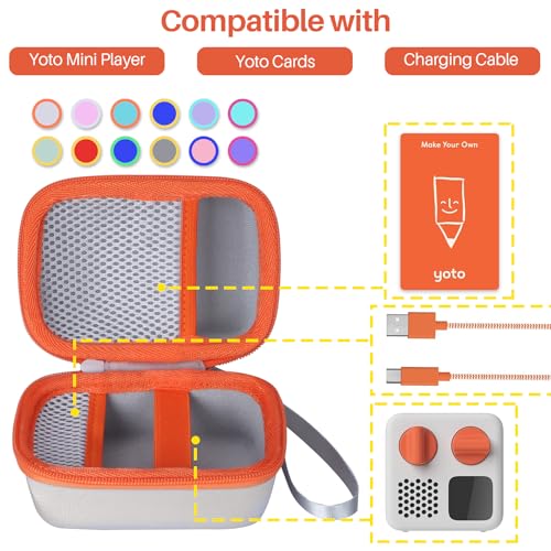 Lebakort Hard Case Compatible with Yoto Mini Kids Audio Music Player Children Speaker Plays Audiobook Cards Radio (Off White + Orange Case) - Image 2