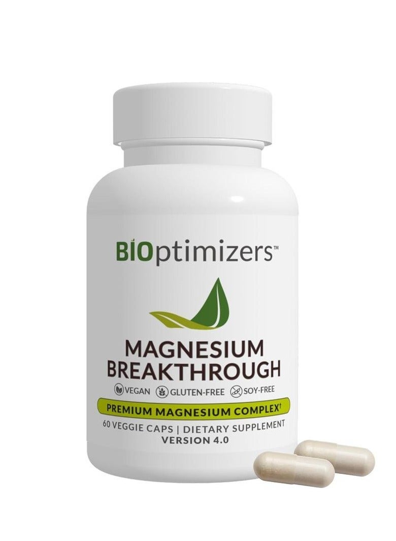 BiOptimizers Magnesium Breakthrough Supplement 4.0-7 Forms of Mg: Glycinate, Malate, Citrate, and More - Natural Support for Sleep and Cognitive Function - 60 Capsules- Calming Vitamins Complex - Image 1
