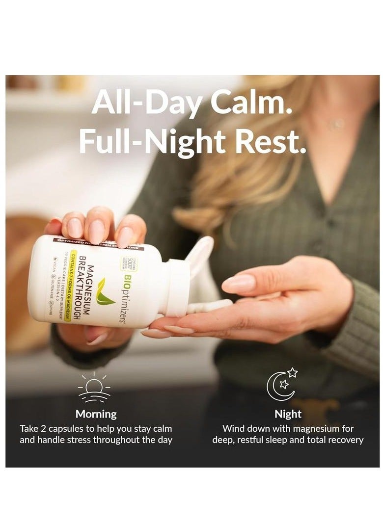BiOptimizers Magnesium Breakthrough Supplement 4.0-7 Forms of Mg: Glycinate, Malate, Citrate, and More - Natural Support for Sleep and Cognitive Function - 60 Capsules- Calming Vitamins Complex - Image 3