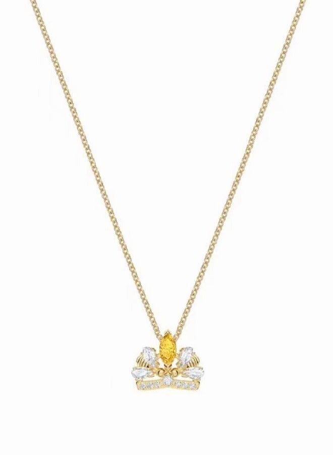 Princess Yellow Crystal Golden Crown Pendant Necklace  - Image 1