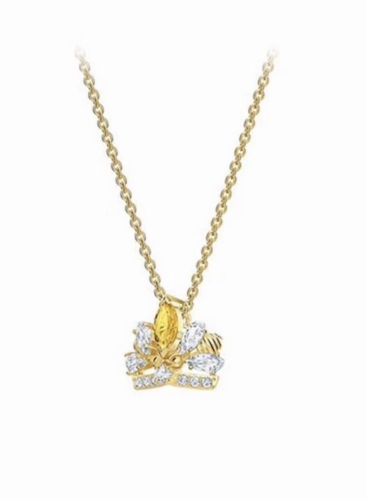 Princess Yellow Crystal Golden Crown Pendant Necklace  - Image 3