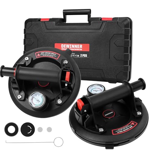 DEWINNER 2-Pack 8" Glass Suction Cups with Pressure Gauge - Heavy Duty Handheld Glass Lifter with 660 lbs Load Capacity for Tile Marble, Industrial Strength Vacuum Suction Cup Lifter - Image 1