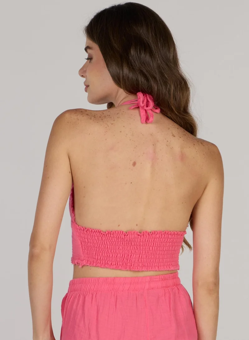 Just Nature Hot Pink Halter Neck Mini Top for Women | Best Price UAE