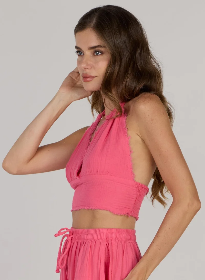 Just Nature Hot Pink Halter Neck Mini Top for Women | Best Price UAE
