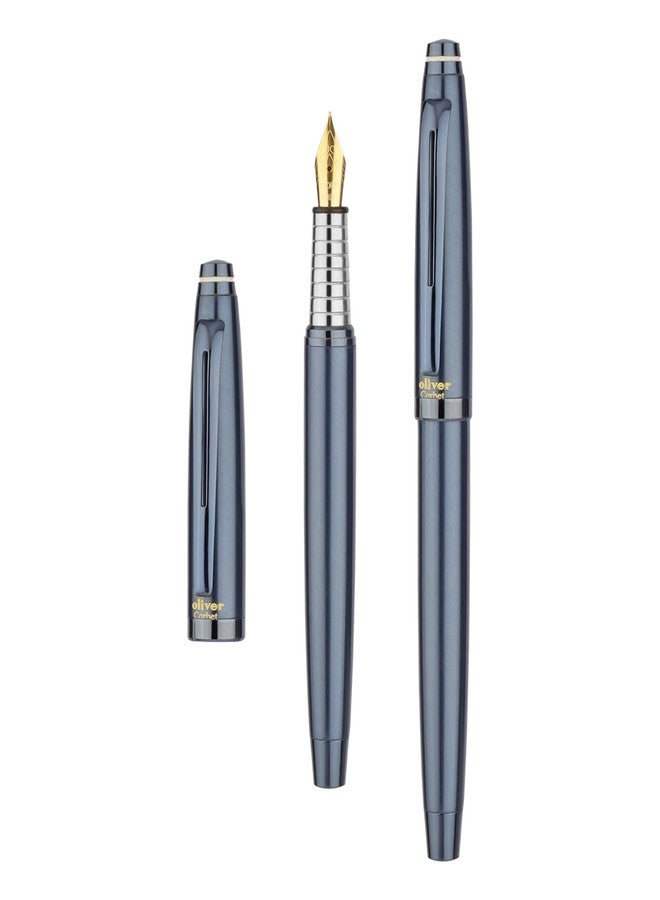 Oliver Corbet Matte Blueberry Fountain Pen – Brass Body | Iridium Tip | Premium Matte Blueberry Finish | Ink Cartridge | Gift T-Box Included - Image 4
