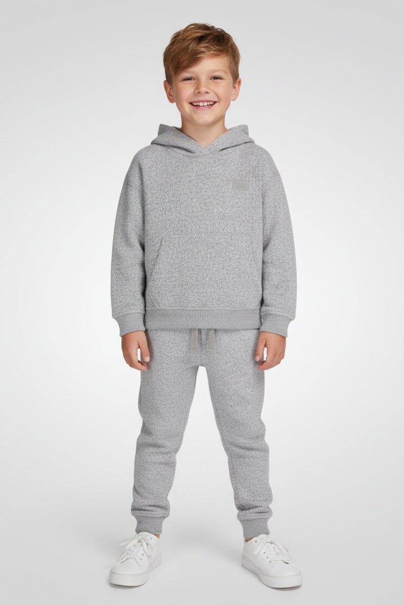 Fudo Kids Boy 2 Pieces Brand Logo Long Sleeve Hoodie With Jogger Pants Set, Light Heather Grey - Image 1