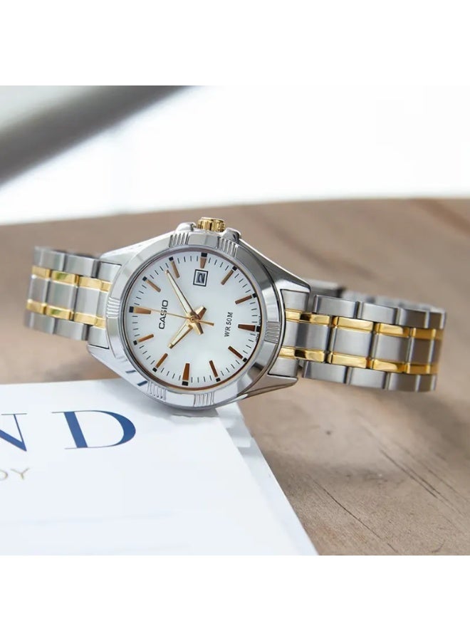Casio LTP-1308SG-7AVDF Women’s Two-Tone Stainless Steel Analog Watch – White Dial with Gold & Silver Bracelet - Image 3