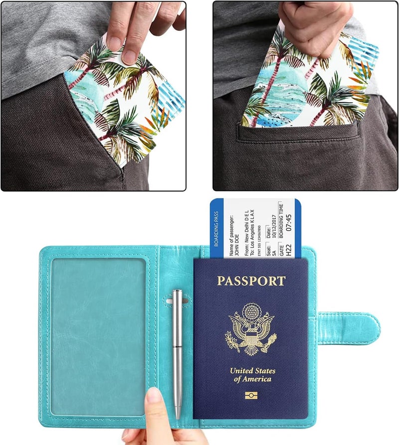 ACdream Passport and Vaccine Card Holder Combo, Cover Case with CDC Vaccination Card Slot, Leather Travel Documents Organizer Protector, with RFID Blocking, for Women and Men- Coconut tree - Image 5