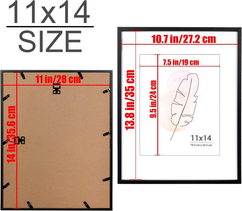 KAIWIN إطار صور KAIWIN مقاس 11x14 أسود مجموعة من 2، إطار ملصق خشبي مع حشوة بيضاء 14x11 إطارات صور للعرض والتعليق على الحائط للمنزل، المكتب، المعرض مع الصور، الملصقات، الألغاز - Image 5