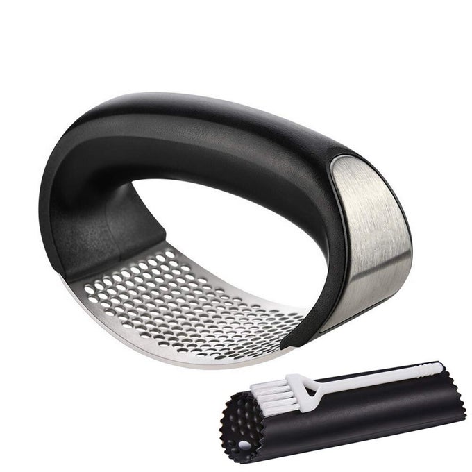 GARLIC PRESS ROCKER STAINLESS STEEL 3IN1 GARLIC MINCER GARLIC PEELER SILICONE BRUSH GARLIC POUNDING TOOL MINCER MASHER CLOVE MINCING CRUSHER