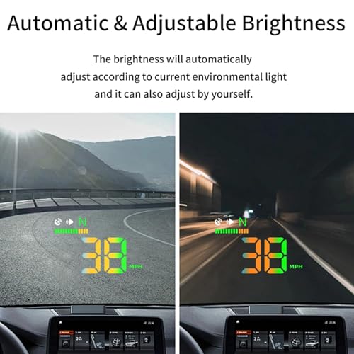 AZIJYV Heads Up Display for Cars, Car HUD H4, GPS Speedometer, First Colorful, Large Font Digital Speedometer GPS with Speed, Compass, Automatic Sensing, Speeding Alarm, Suitable for All Cars. - Image 5