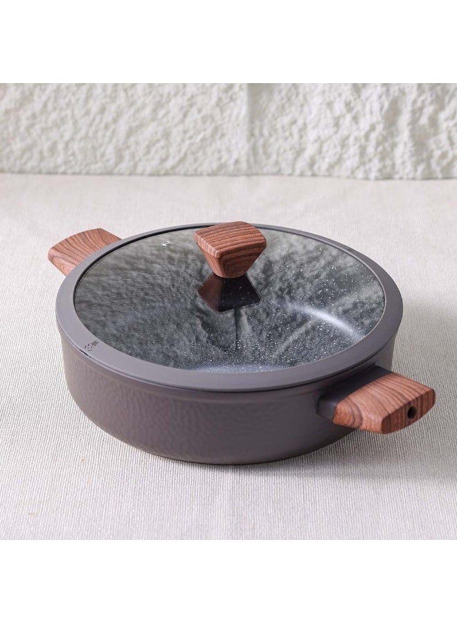 DANUBE HOME Chef's Delight Bistro Shallow Pot with Lid – Non-Stick Cooking Pot for Gas & Electric Stove – Deep Frying Pan for Kitchen, Stew, Curry, Pasta, Food Prep 28x8cm - Brown - Image 1