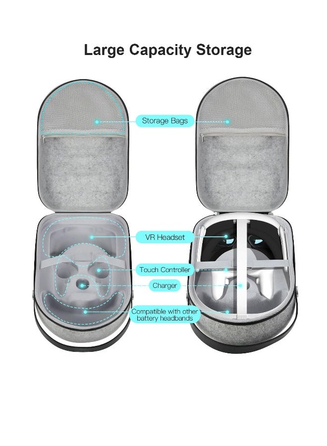 Hard Carrying Case for Meta Oculus Quest 2/Quest 3/Vision Pro Original/Elite Version VR Gaming Headset and Touch Controllers - Travel and Home Storage Compatible Accessories - Image 3