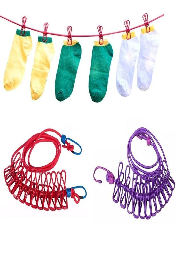 Winberg Cloth line Elastic Rope with Clip 12 Clip Pack of 2 Rope Combo Offer RPCP-002 - Image 1