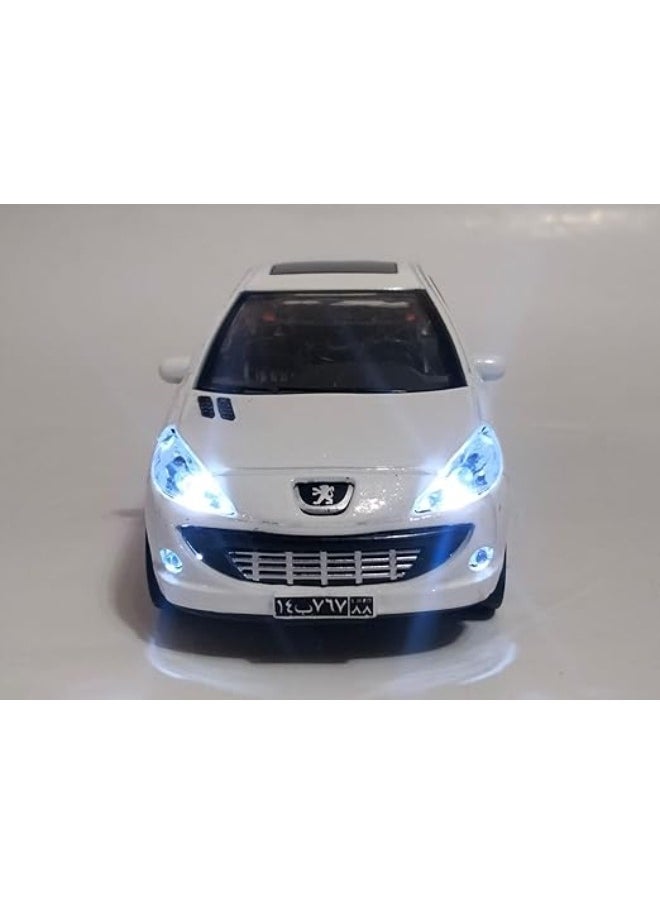 PEUGEOT Maquette Peugeot Miniature Metal Car with Sound, Light and Openable Doors, 1/32 Scale, White Color  - Image 1