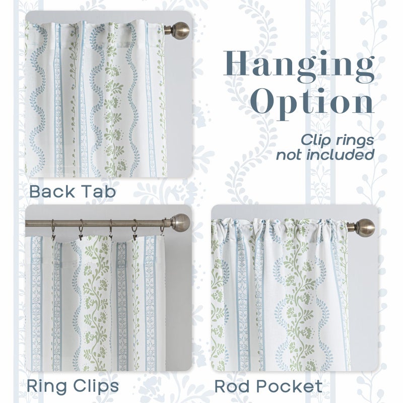 Lino Rosa Blue and Green Floral Curtains for Living Room Bedroom,102 Inch Long Farmhouse Pattern Sheer Printed Linen Coastal Curtains for Bedroom Living Room Decor - Image 5