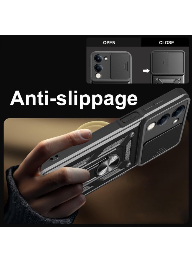 عام غطاء مناسب لفيفو Y29S 5G - غطاء بحامل حلقة مع قاعدية مغناطيسية من مادة PC المدرعة - Image 4