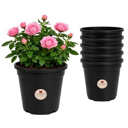 cocogarden 5 Inch Plastic Nursery Pot for Plants (Black, Pack of 6), Round Planters with Drainage for Flowers, Herbs & Saplings, Indoor and Outdoor, Balcony use - Image 1
