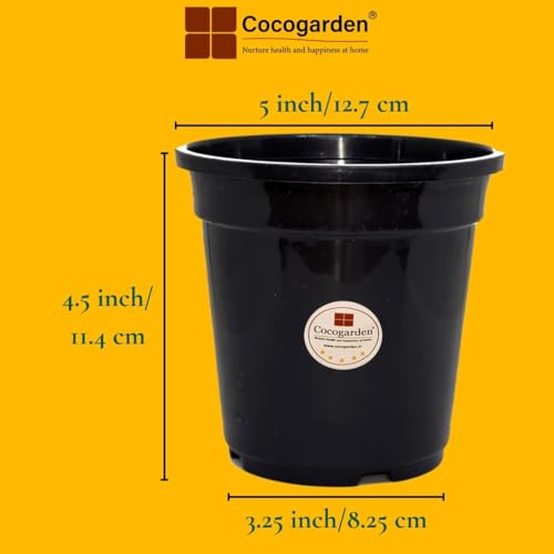 cocogarden 5 Inch Plastic Nursery Pot for Plants (Black, Pack of 6), Round Planters with Drainage for Flowers, Herbs & Saplings, Indoor and Outdoor, Balcony use - Image 2
