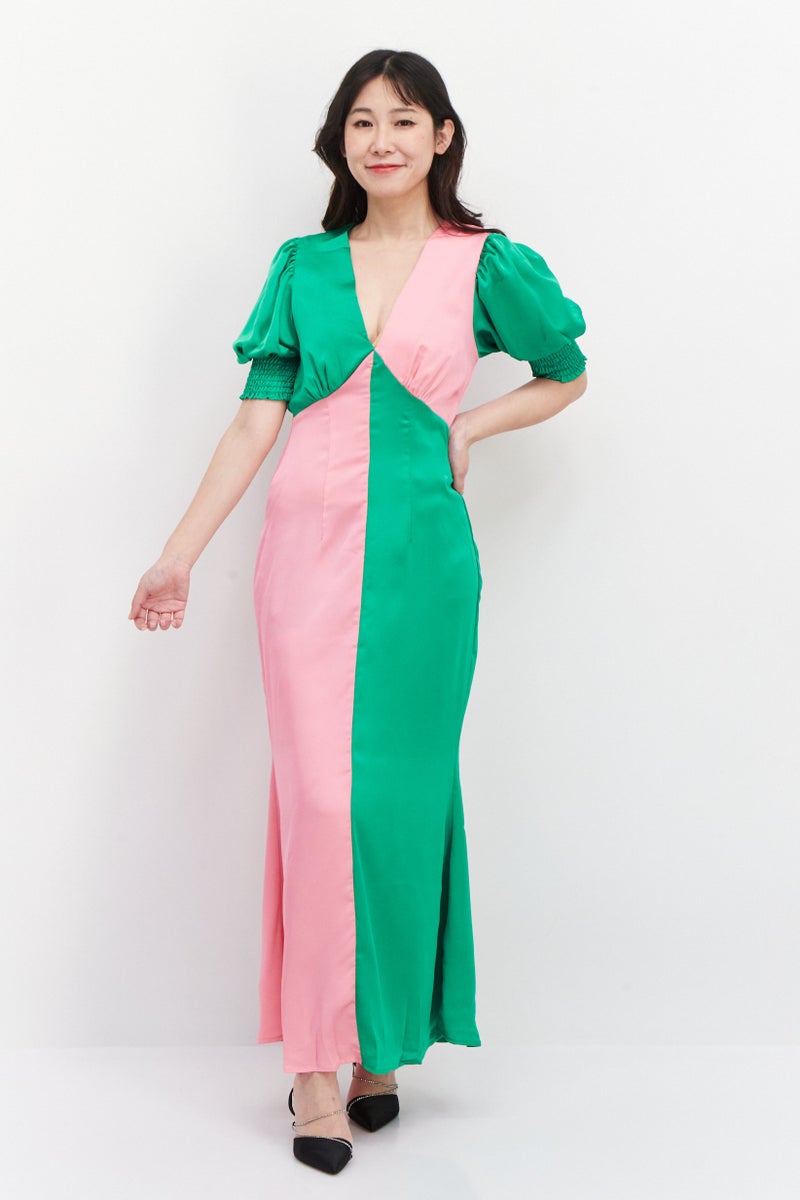 Never fully Dressed Women Two-Tone Maxi Dress, Green - Image 1