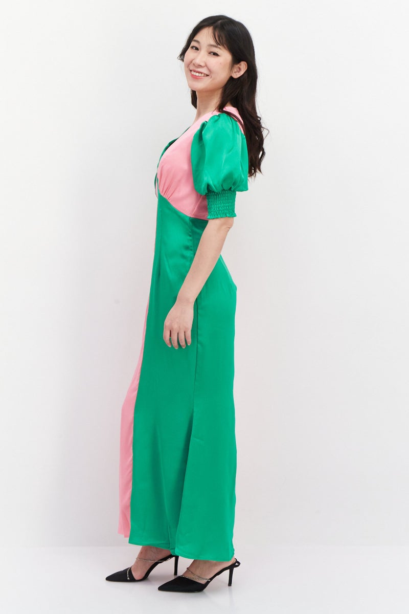 Never fully Dressed Women Two-Tone Maxi Dress, Green - Image 2