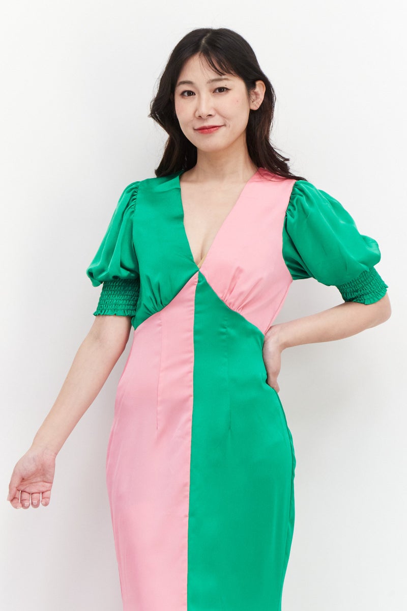 Never fully Dressed Women Two-Tone Maxi Dress, Green - Image 4