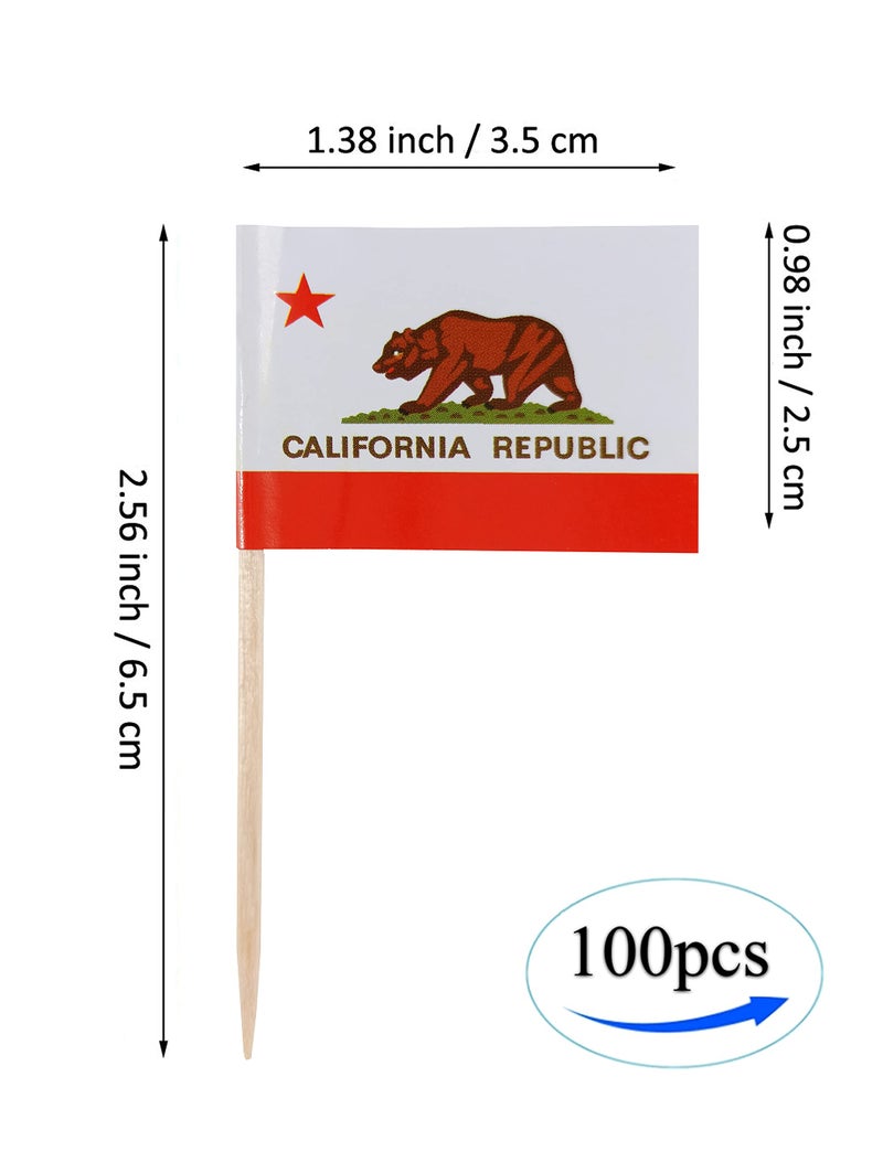 QQSD California Toothpick Flag Small Mini Cupcake Topper Flags, 100 pcs - Image 2