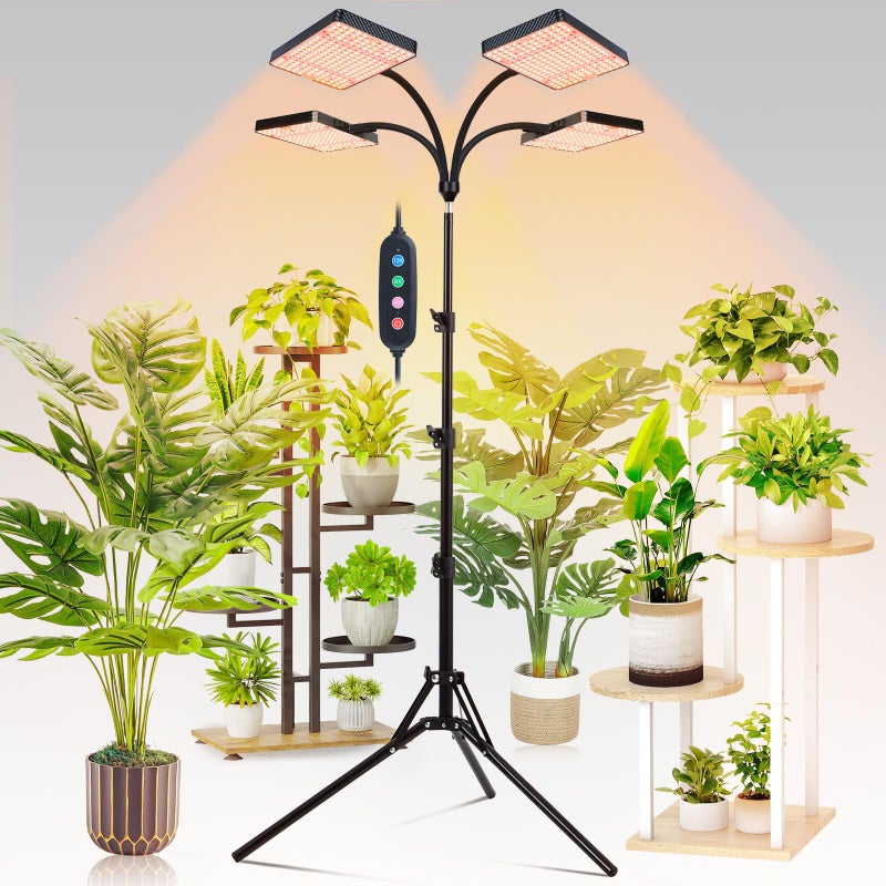 FECiDA 2026 4Head Grow Light with Stand 100 Watt Power Draw Bright and Big Coverage Grow Lights for Large Houseplants Bonsai Tree 48121620 Hr Timer 2472 Height Adjustable 360 Gooseneck - Image 2