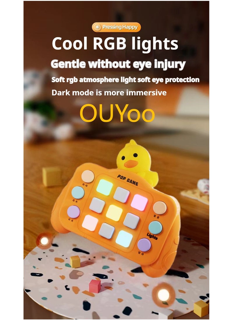 OUYoo - OUYoo Fast Push Game Fidget Toys Pop Game Handheld Bubble Game Console light up Pop Game Sensory Fidget Toys for Kids Ages 3-12 for Boys and Girls, Birthday Gift.（Yellow duck） - Image 1