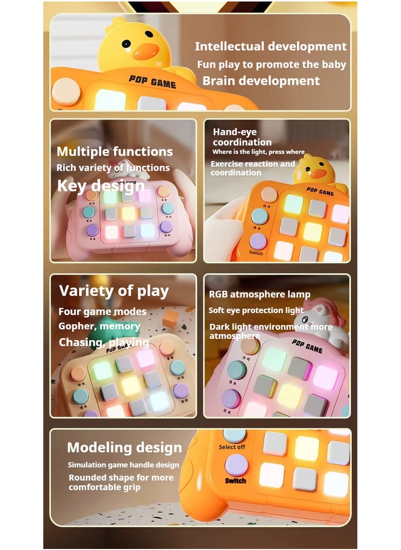 OUYoo - OUYoo Fast Push Game Fidget Toys Pop Game Handheld Bubble Game Console light up Pop Game Sensory Fidget Toys for Kids Ages 3-12 for Boys and Girls, Birthday Gift.（Yellow duck） - Image 1