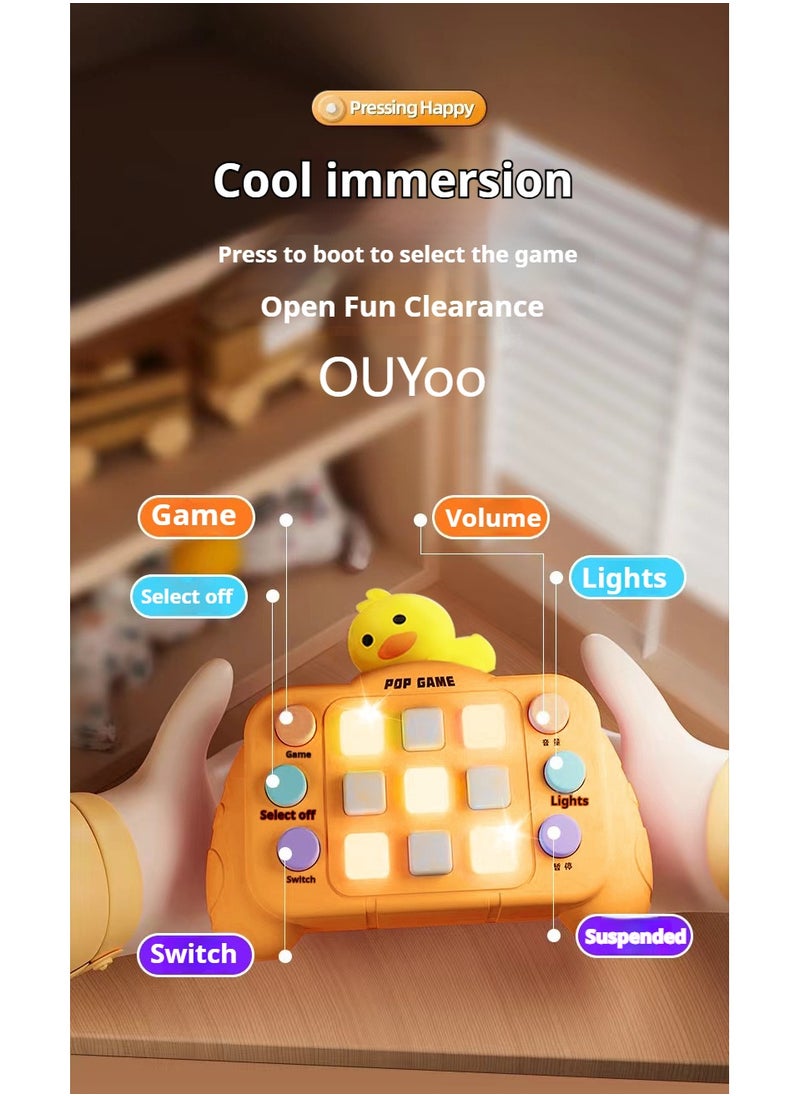 OUYoo - OUYoo Fast Push Game Fidget Toys Pop Game Handheld Bubble Game Console light up Pop Game Sensory Fidget Toys for Kids Ages 3-12 for Boys and Girls, Birthday Gift.（Yellow duck） - Image 1