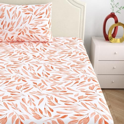 Dreamscape 100% Cotton Single Bedsheet with 1 Pillow Cover - (Size 59 x 87 inches, 140 TC, Colour - Peach: Salmon Rose) - Image 3