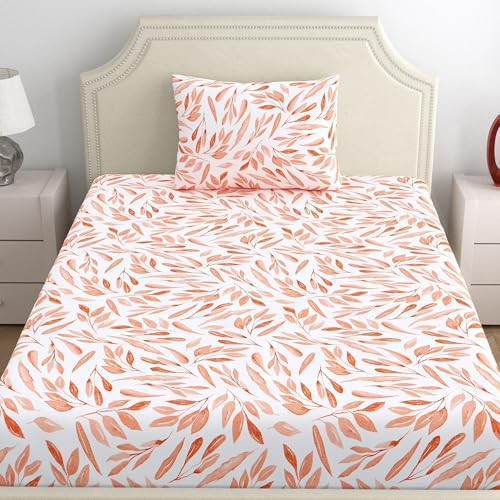 Dreamscape 100% Cotton Single Bedsheet with 1 Pillow Cover - (Size 59 x 87 inches, 140 TC, Colour - Peach: Salmon Rose) - Image 2