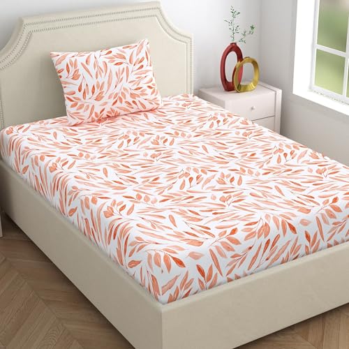 Dreamscape 100% Cotton Single Bedsheet with 1 Pillow Cover - (Size 59 x 87 inches, 140 TC, Colour - Peach: Salmon Rose) - Image 1