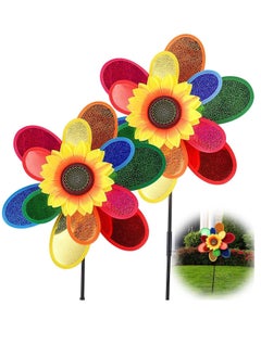 SYOSI Garden Wind Spinners, Sunflower Windmills Lawn Decor, Rainbow Pinwheels for Yard and Garden, Outdoor Ornaments Spinner Art Pathway Patio Ornaments, 2PCS  - Image 1