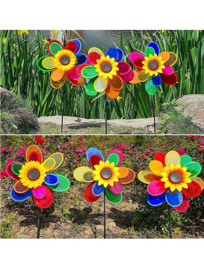 SYOSI Garden Wind Spinners, Sunflower Windmills Lawn Decor, Rainbow Pinwheels for Yard and Garden, Outdoor Ornaments Spinner Art Pathway Patio Ornaments, 2PCS  - Image 3