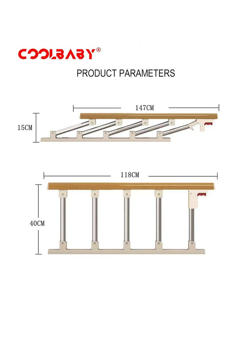 Cool Baby - COOLBABY Bed Rails For The Elderly Safety Foldable Bedside Armrests Auxiliary Handles Foldable Bed Crutches Guardrails For The Elderly Adjustable Railings Anti-fall Sleep Bumpers - Image 1