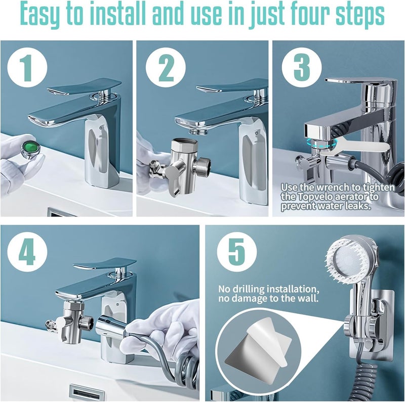 Deoxys Hand Shower Set External Sink Shower ShowerShower Head Set With Hose And Stand3 Spray Types Bathroom Installations For Washing Hair Sink Cleaning And Bidet - Image 5