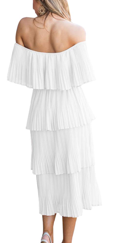 ETCYY Women's Off The Shoulder Ruffles Summer Wedding Guest Loose Casual Chiffon Long Party Beach Maxi Dress(S.White) - Image 5