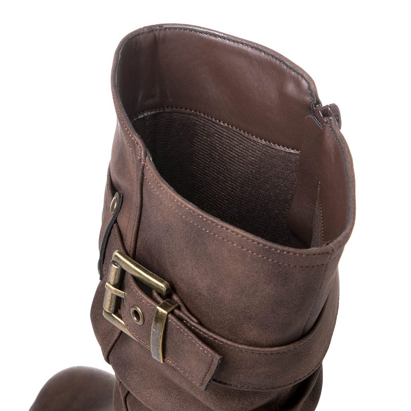 GLOBALWIN Women's Mid Calf Dress Boots Biker Motorcycle Riding Boots Women For Women Brown Size 8M - Image 4