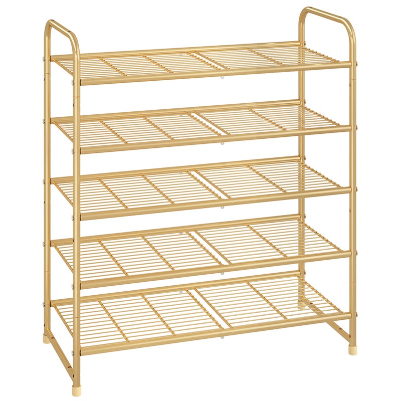 Simple Trending 5Tier Stackable Shoe Rack Expandable  Adjustable Shoe Organizer Storage Shelf Wire Grid Golden Yellow