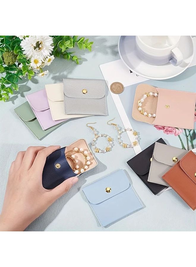Black Faux Leather Jewelry Pouch Snap Closure Bag For Rings Necklaces Storage - Image 1
