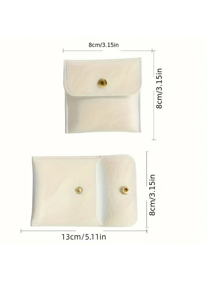 Black Faux Leather Jewelry Pouch Snap Closure Bag For Rings Necklaces Storage - Image 4