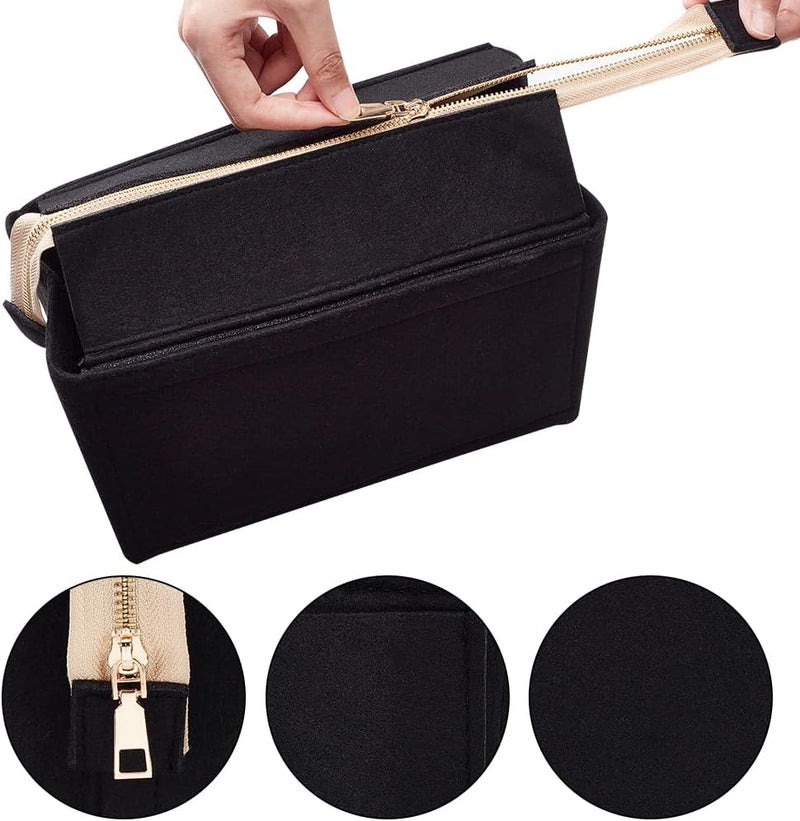 klarako Felt Bag Organizer Inserts, Purse Organizer Insert Handbags Shaper for LV Onthego MM with Zipper Detachable Bag Top Cover Tote Bag Insert for LV Neverfull Speedy 35, 10.24X6.5X5.55 Inch, Black - Image 3