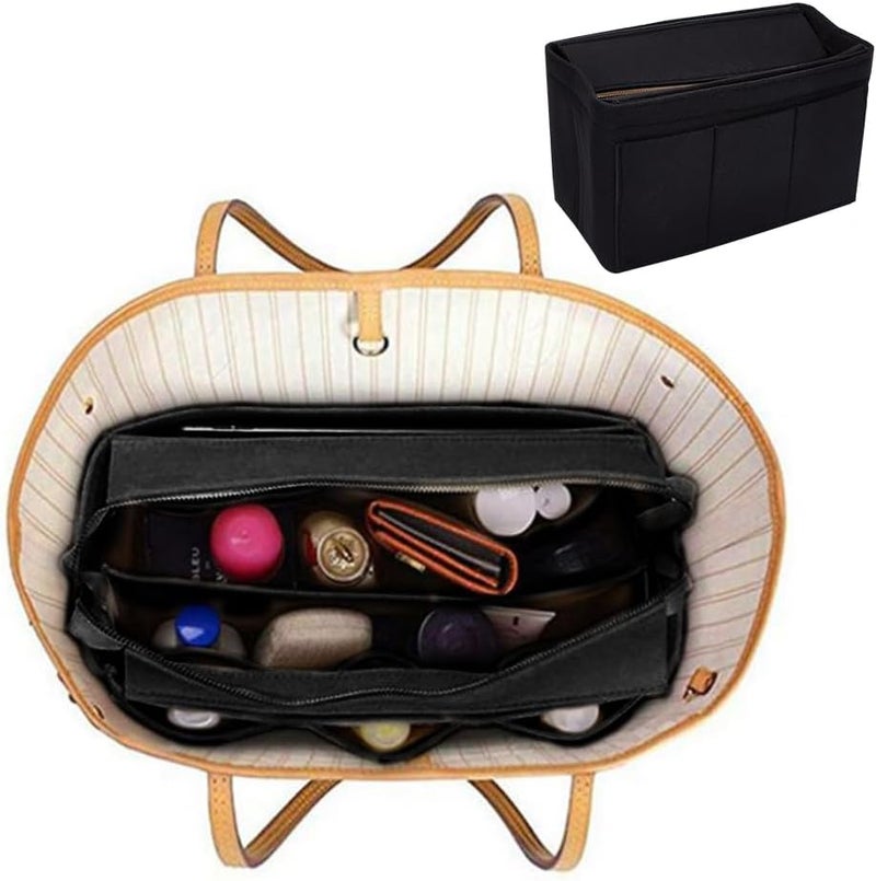 klarako Felt Bag Organizer Inserts, Purse Organizer Insert Handbags Shaper for LV Onthego MM with Zipper Detachable Bag Top Cover Tote Bag Insert for LV Neverfull Speedy 35, 10.24X6.5X5.55 Inch, Black - Image 5