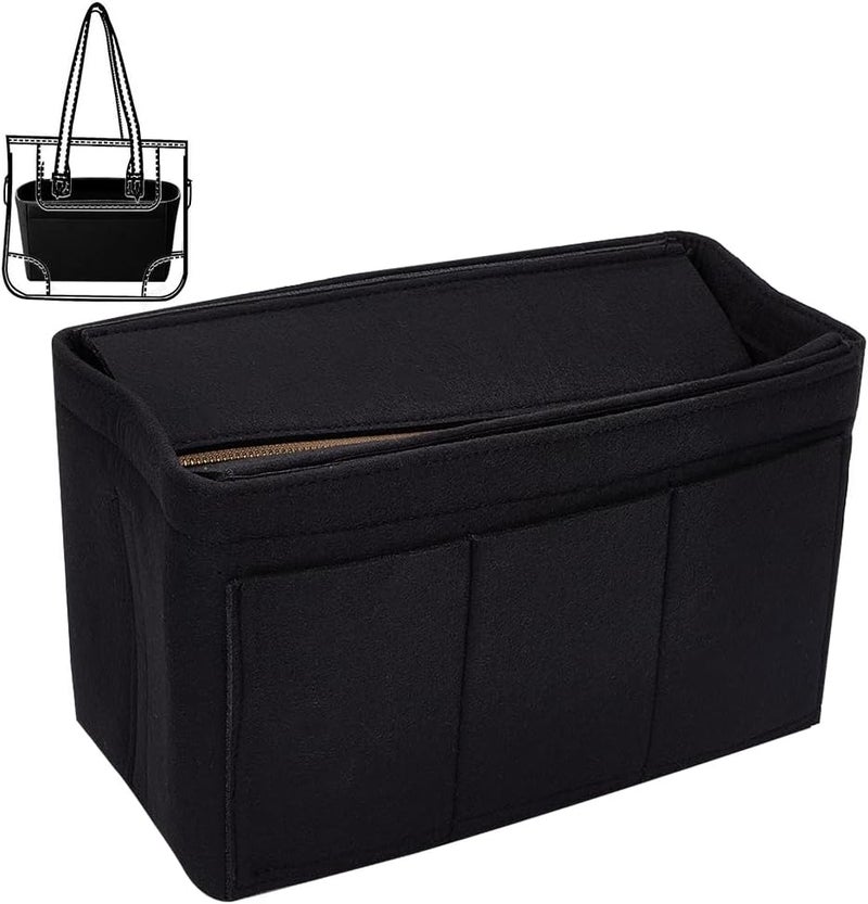 klarako Felt Bag Organizer Inserts, Purse Organizer Insert Handbags Shaper for LV Onthego MM with Zipper Detachable Bag Top Cover Tote Bag Insert for LV Neverfull Speedy 35, 10.24X6.5X5.55 Inch, Black - Image 1